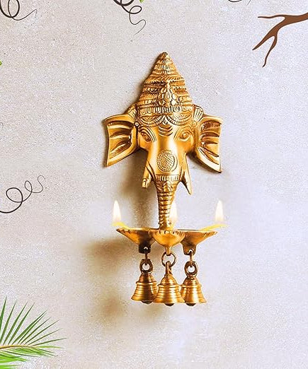 Ganesh Wall Hanging Three Diya Oil Lamp