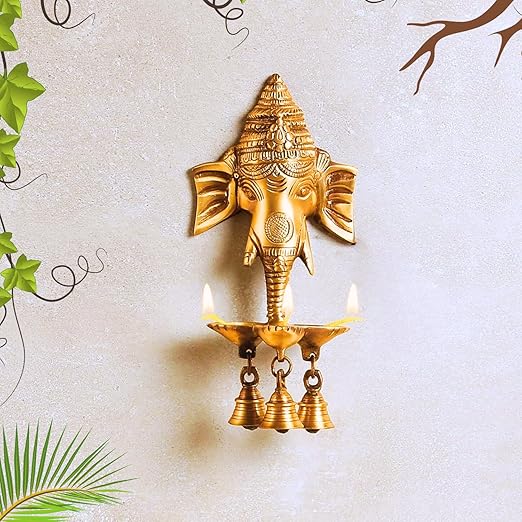 Ganesh Wall Hanging Three Diya Oil Lamp