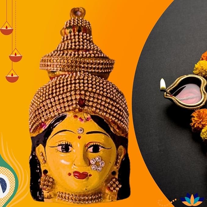 Ammavari Face With Stones 7 inches, Goddess Lakshmi For Varalakshmi Pooja