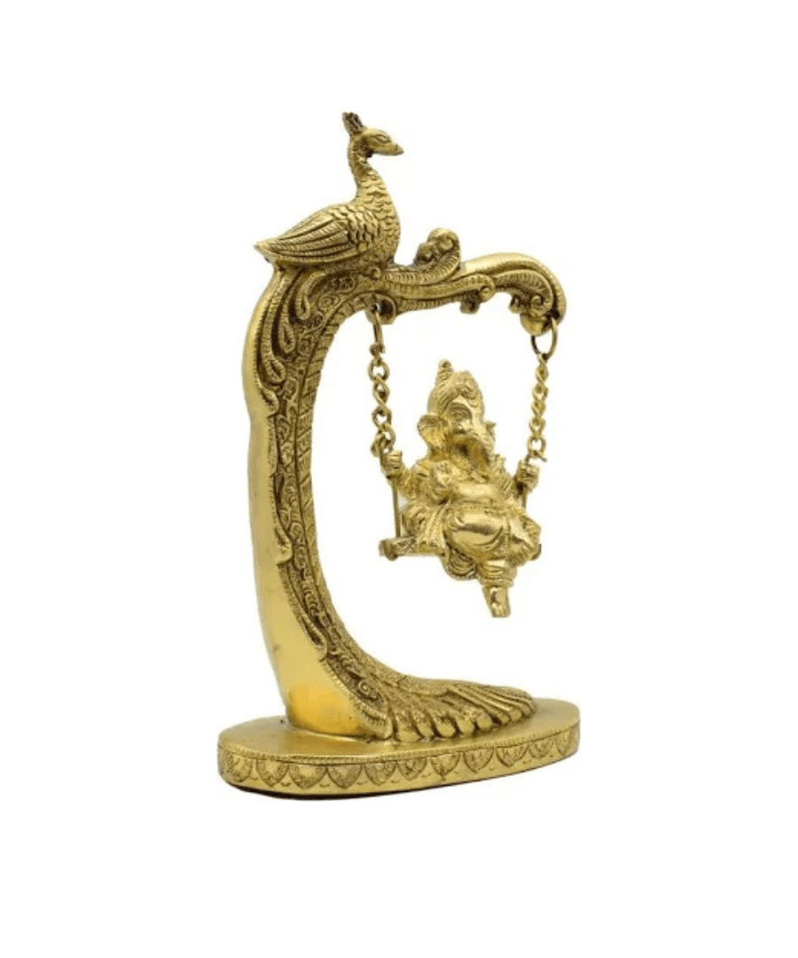 Brass Ganesha Jhula Peacock Design Statue