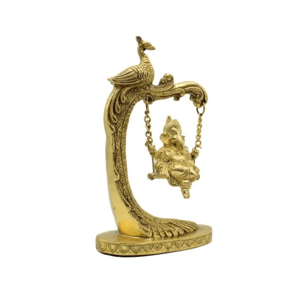 Brass Ganesha Jhula Peacock Design Statue