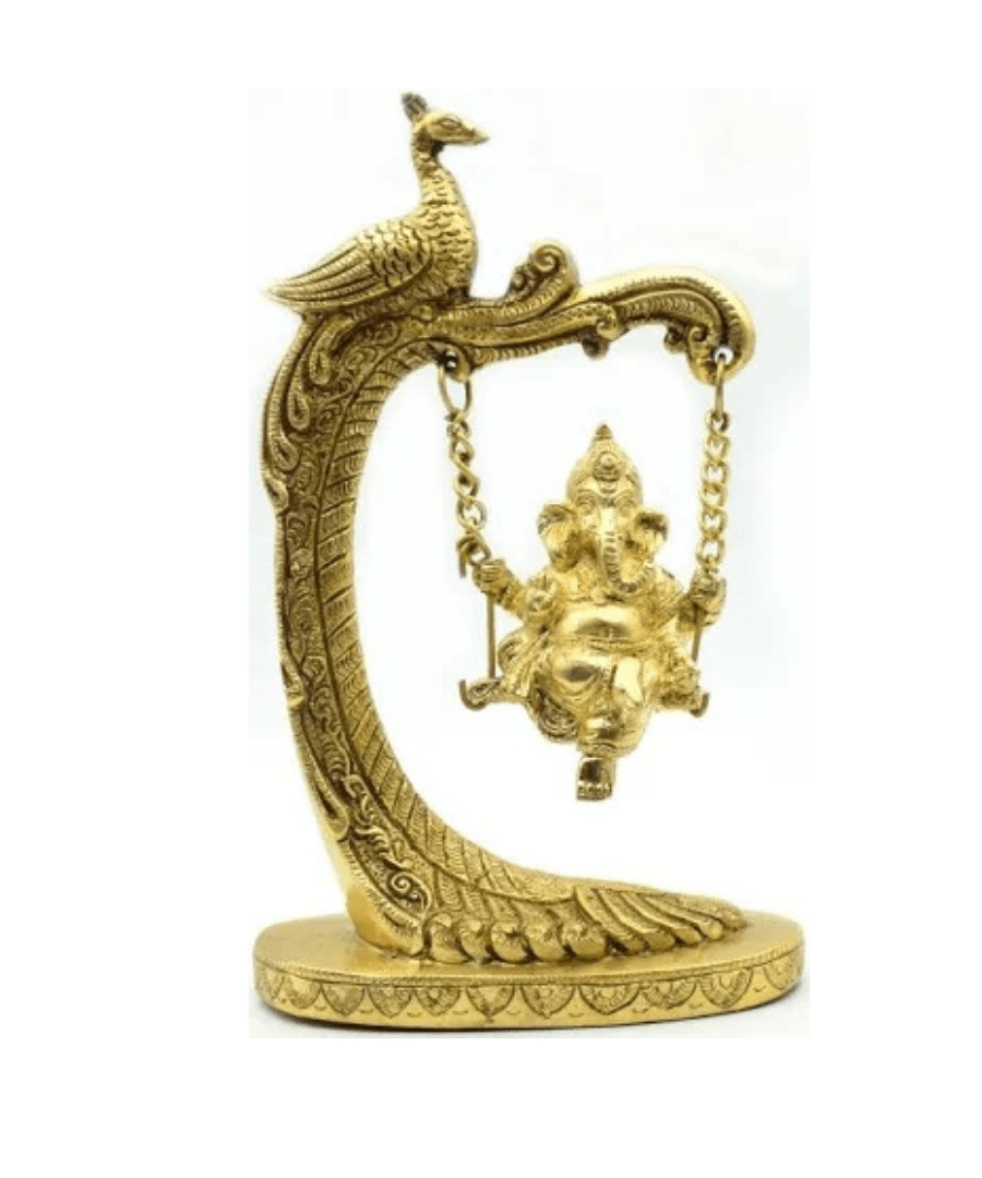 Brass Ganesha Jhula Peacock Design Statue