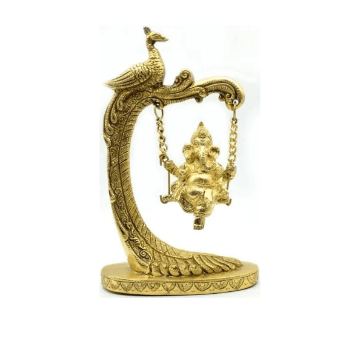 Brass Ganesha Jhula Peacock Design Statue