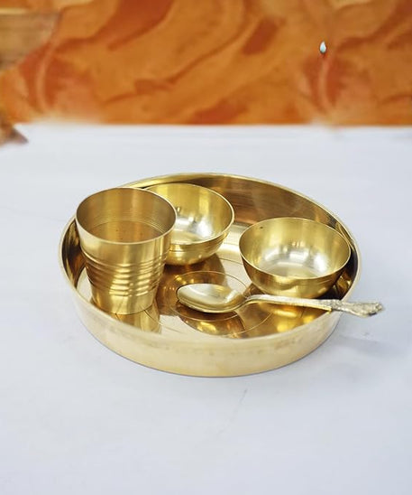 Brass Laddu Gopal Bhog Thali Set with 2 Katori