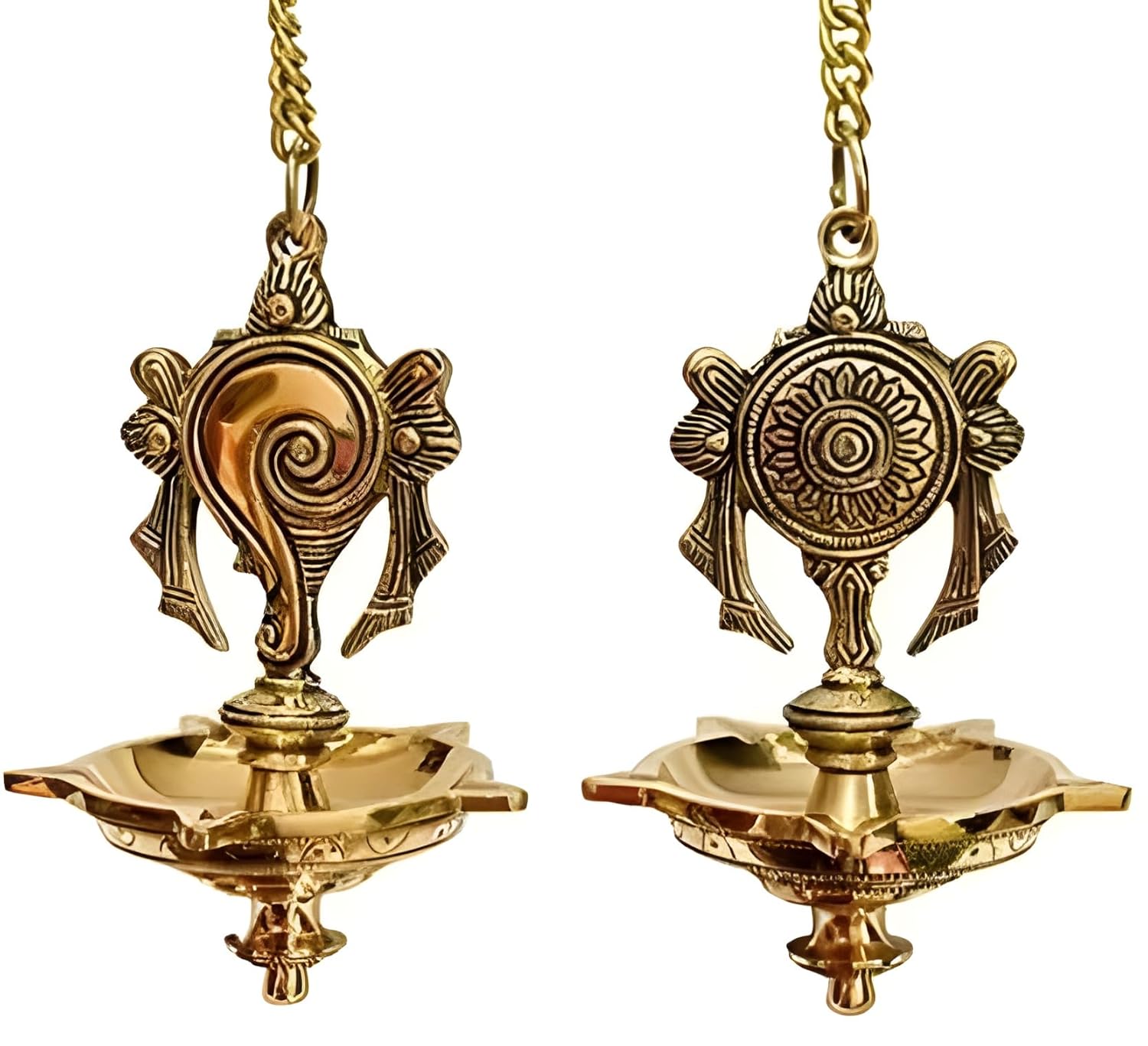 Shankh Chakra Diya | Wall Hanging Oil Lamp Diya, Vishnu Shankh N Chakra Hanging Diya