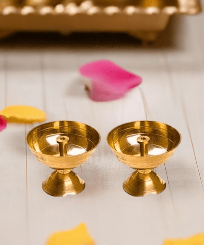Brass Table Diya Set of 2 Height 1.6 inch