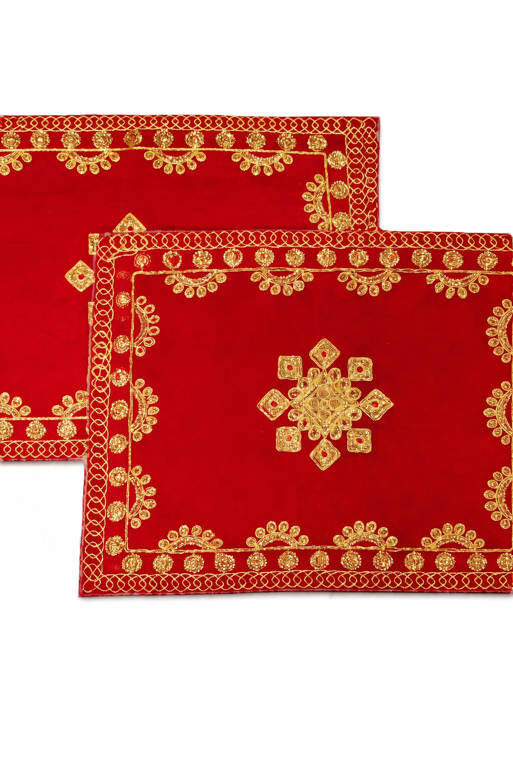 Red Velvet Pooja Assan Cloth for Home Temple ( Altar cloth )( Pack of 2 Ps )