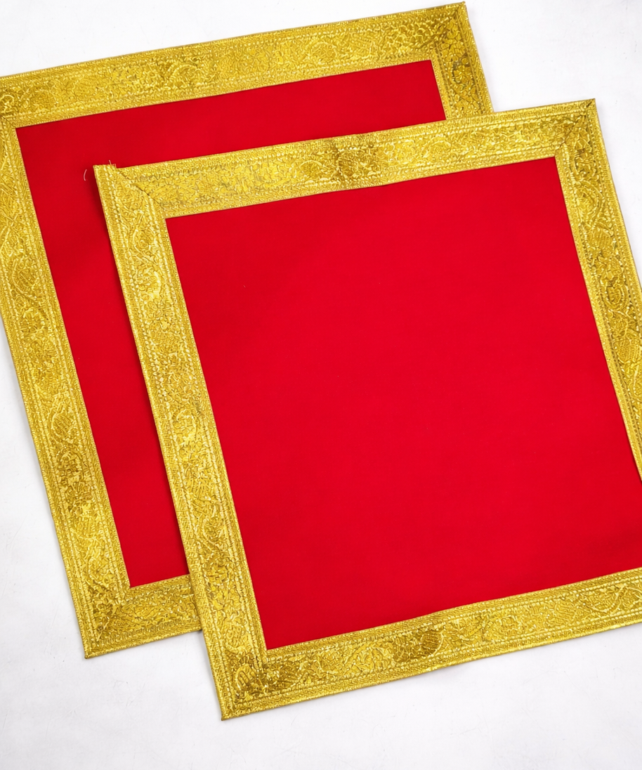 Red Velvet Pooja Assan Cloth for Home Temple ( Altar cloth )( Pack of 2 Ps )