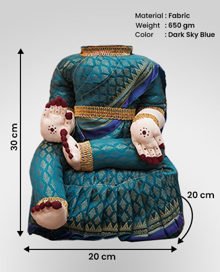 Lakshmi Idol For Varalakshmi Vratham Dark Sky Blue Saree