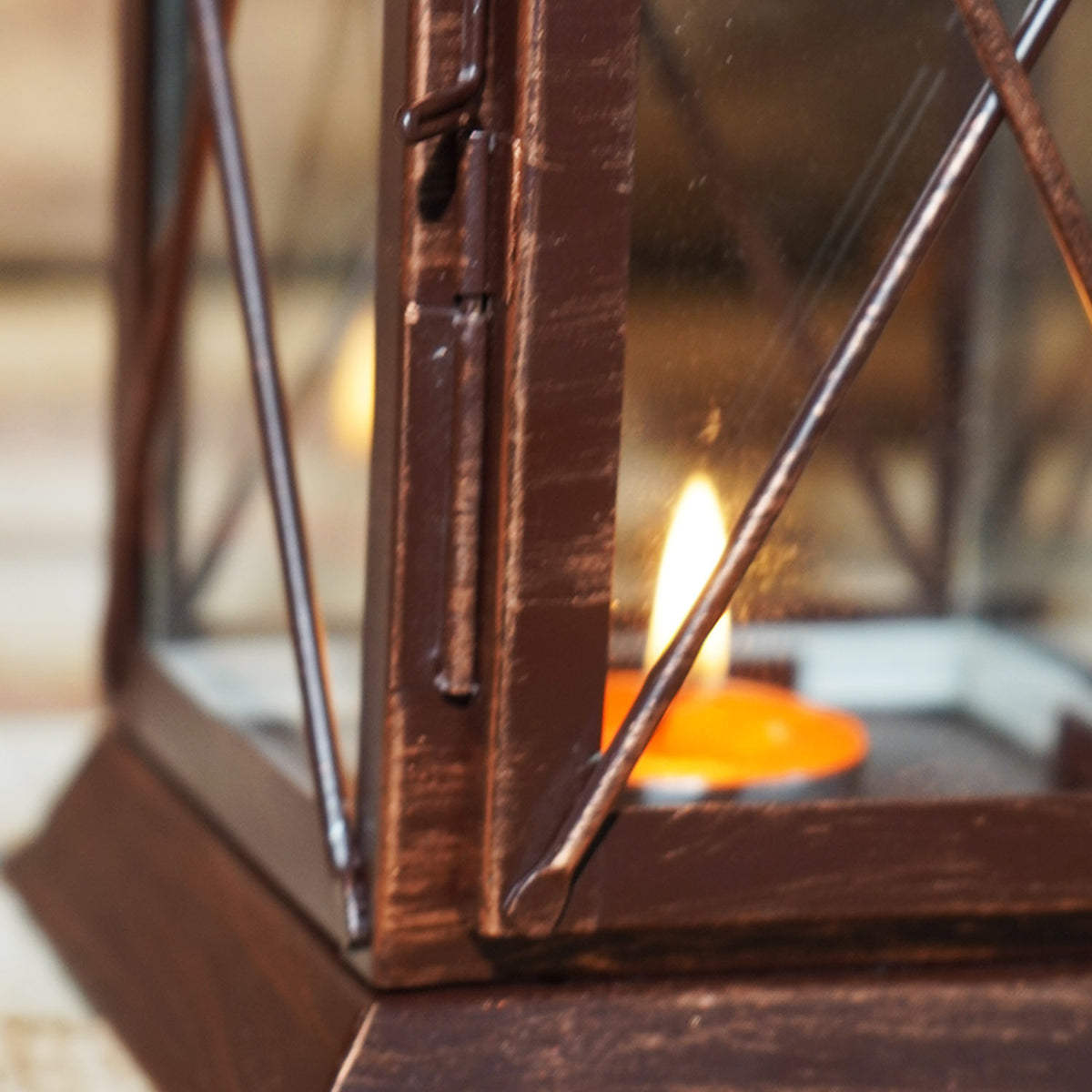 Decorative Lantern Candle Holder Black Metal Glass