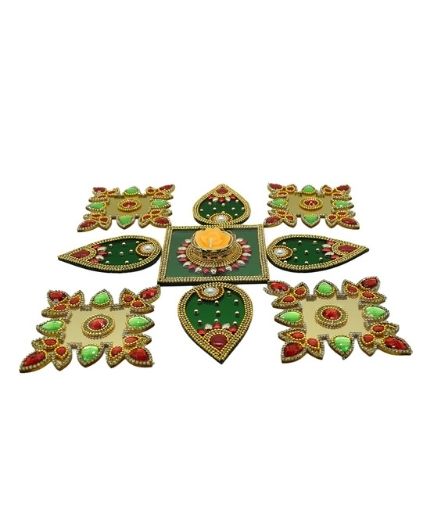 Diya Design Acrylic Rangoli Set for Floor with Tealight Candle Holder