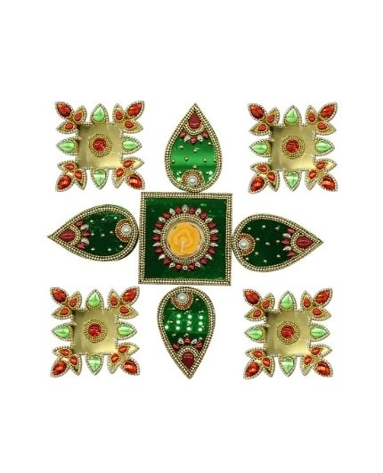 Diya Design Acrylic Rangoli Set for Floor with Tealight Candle Holder