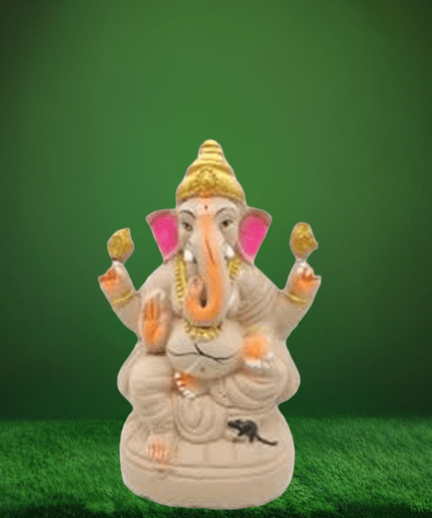 Eco-Friendly-Ganesha-in-White-with-Left-Trunk--9-inch