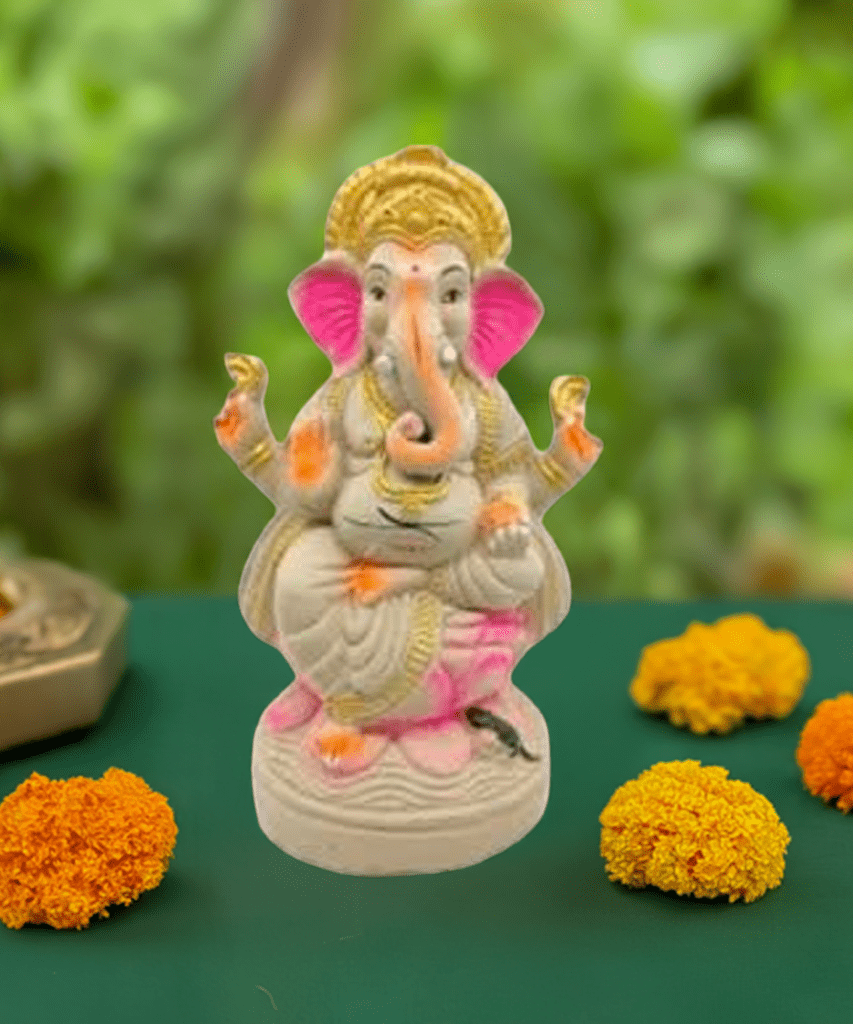 Eco-friendly-Ganesha-Idol-with-Golden-Crown--7-inch
