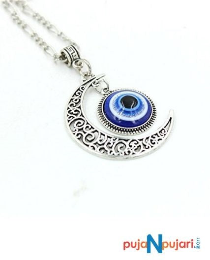 Evil Eye Crescent Moon Pendant Necklace