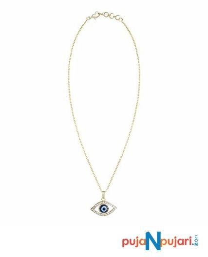 Gold Plated Evil Eye Pendant with Chain and Crystals
