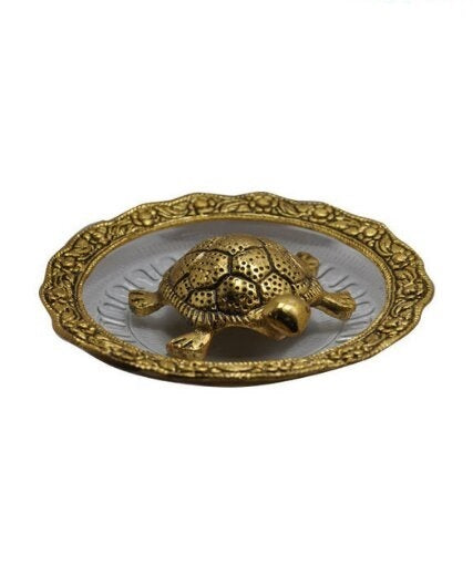 Golden Feng Shui Turtle with Plate