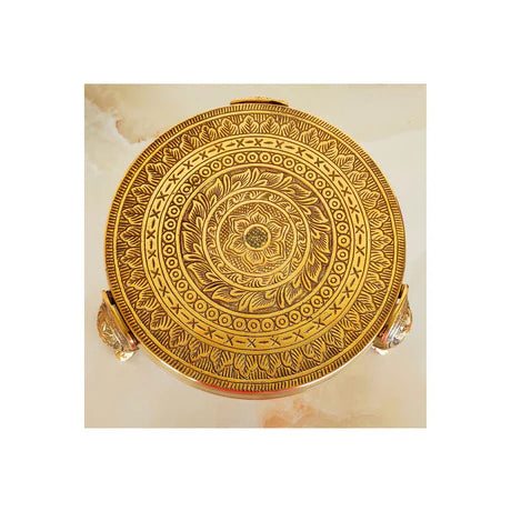 Brass Decorative Round Pooja Stool,Brass Round Chowki with Design Mukkali (5 inch Height).Puja Temple Home, Gift Item Home Decor.
