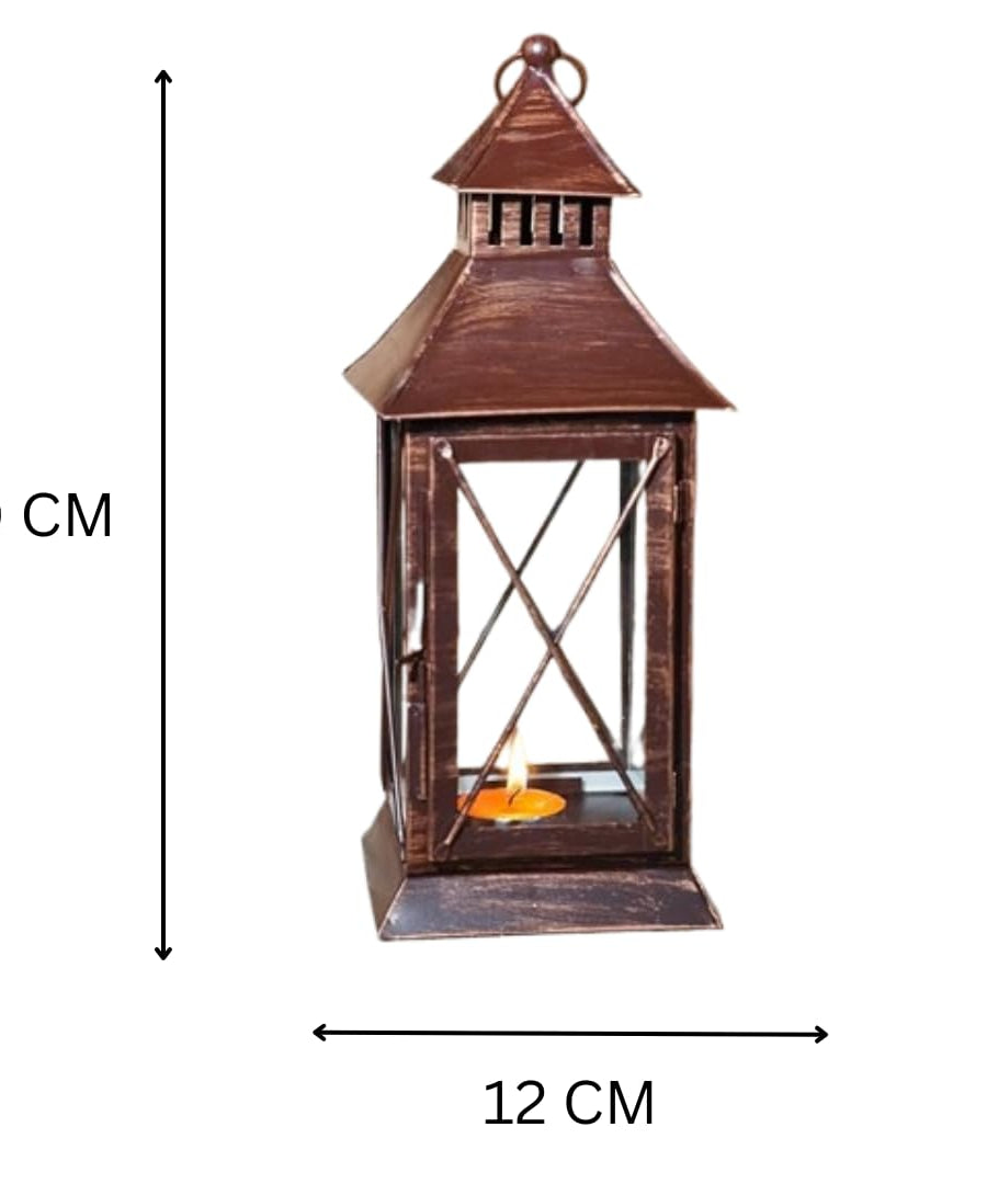 Decorative Lantern Candle Holder Black Metal Glass
