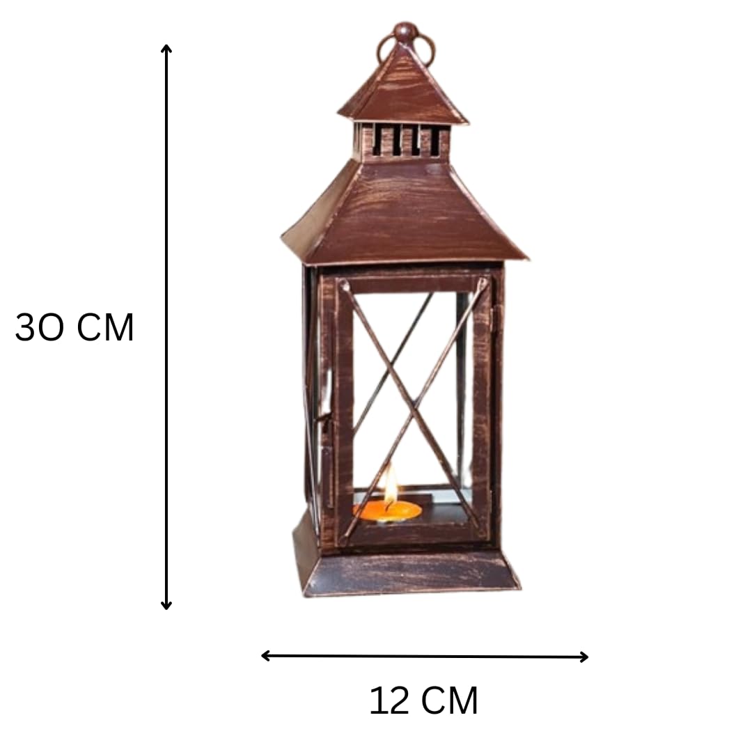 Decorative Lantern Candle Holder Black Metal Glass