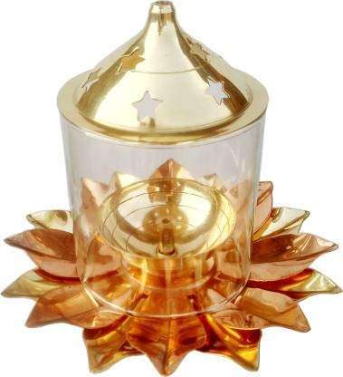 Kamal Patti Diwali Akhand Diya with Glass Cover