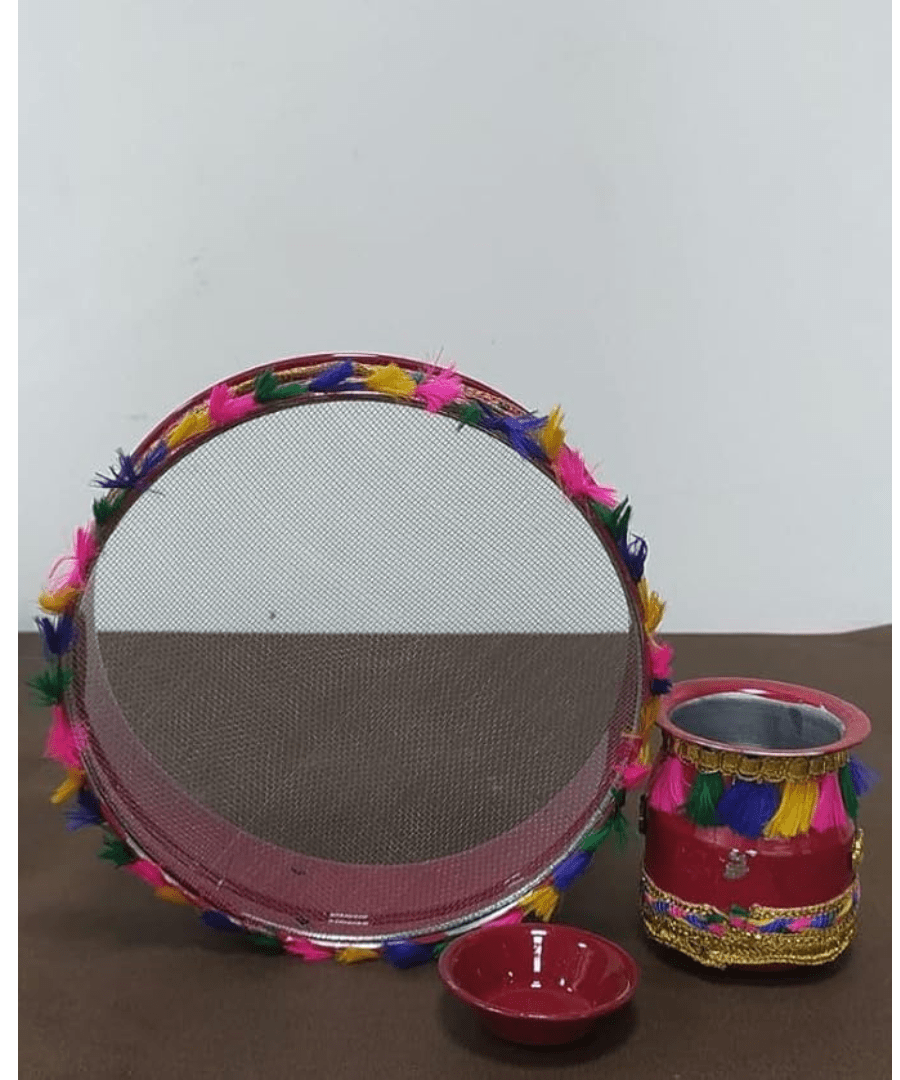 Karwa Chauth Pooja For Chalni for Chand Pooja Kalash and Diya.