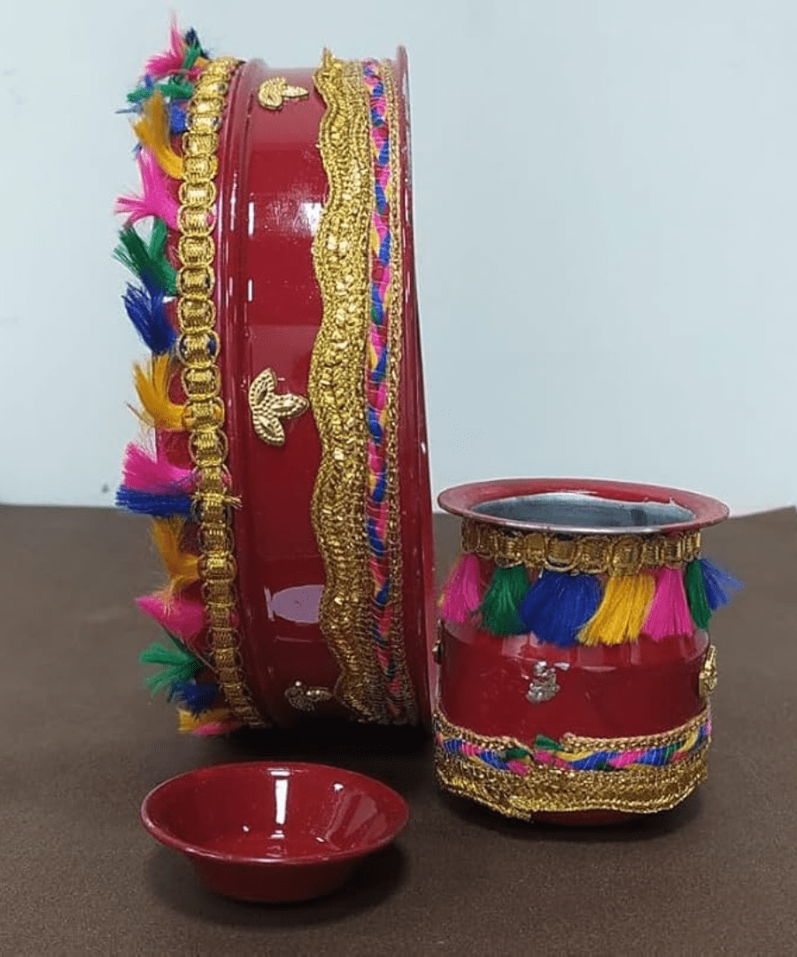 Karwa Chauth Pooja For Chalni for Chand Pooja Kalash and Diya.