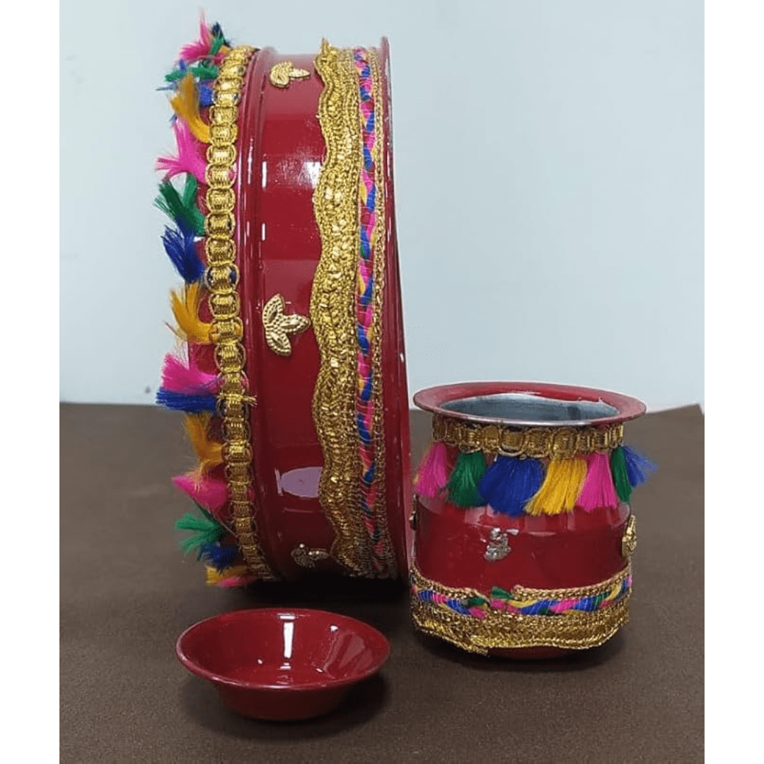 Karwa Chauth Pooja For Chalni for Chand Pooja Kalash and Diya.