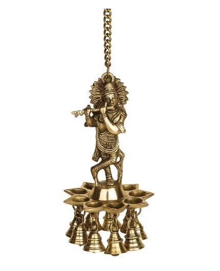 Krishna Hanging Diya with Bells for Pooja Room