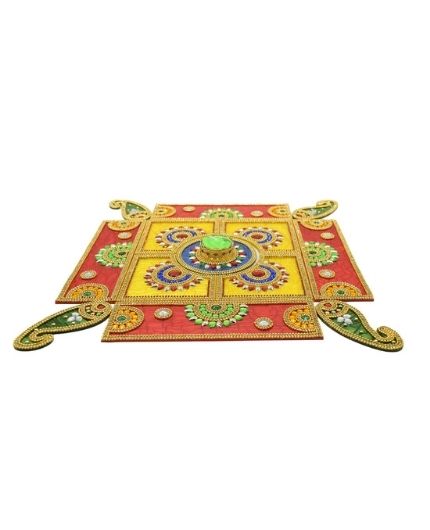 Kundan Design Acrylic Rangoli Set with Tealight Candle Holder