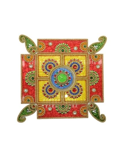 Kundan Design Acrylic Rangoli Set with Tealight Candle Holder