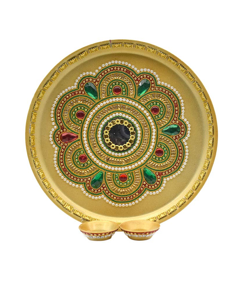 Kundan Work Color Aarti Pooja Thali Set for Pooja Room