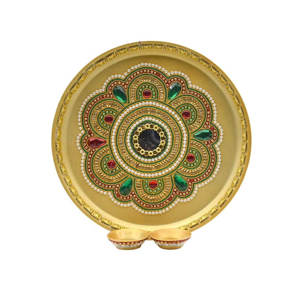 Kundan Work Color Aarti Pooja Thali Set for Pooja Room