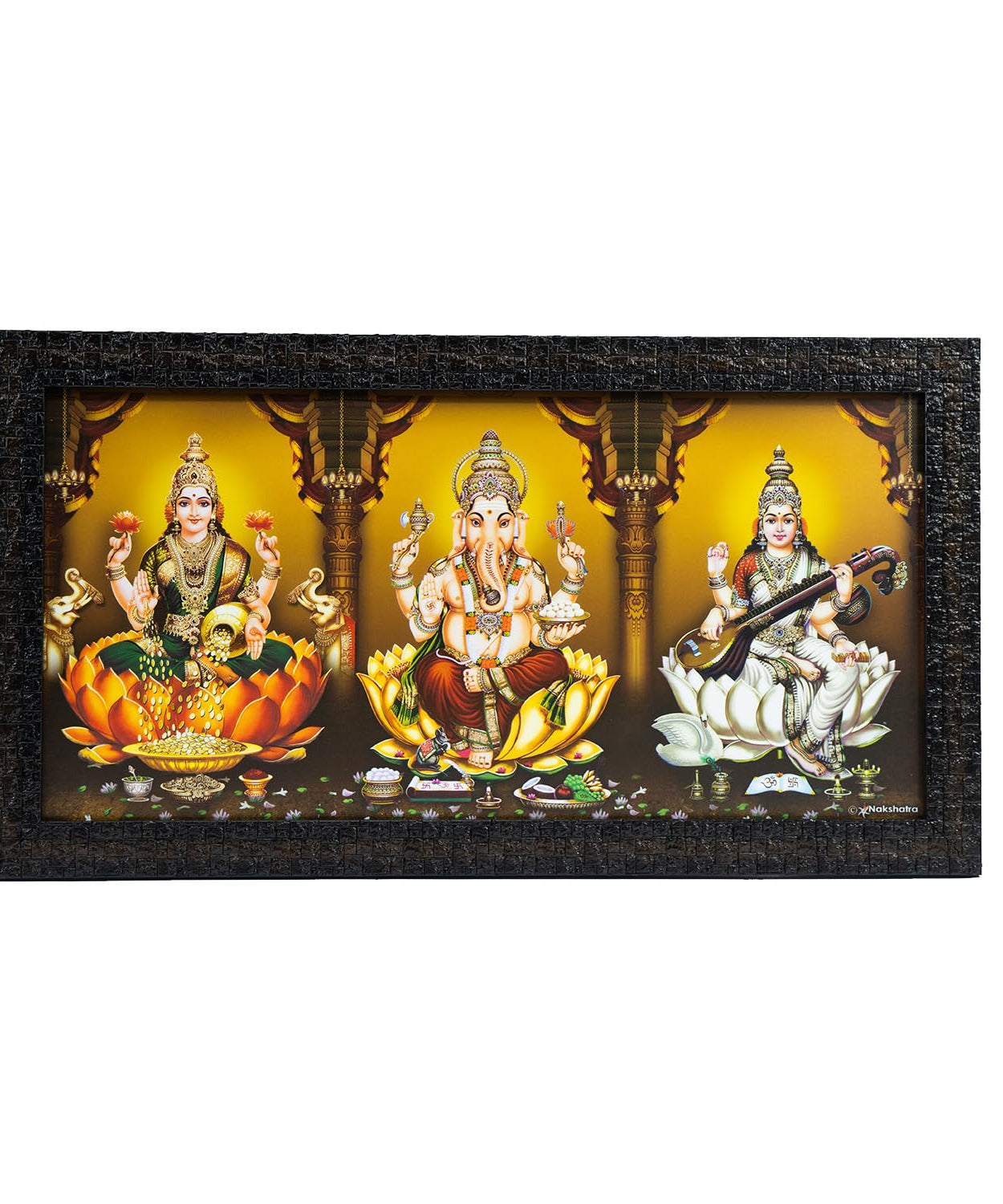 Lakshmi Ganesh Saraswati Photo Frame in Sitting Position