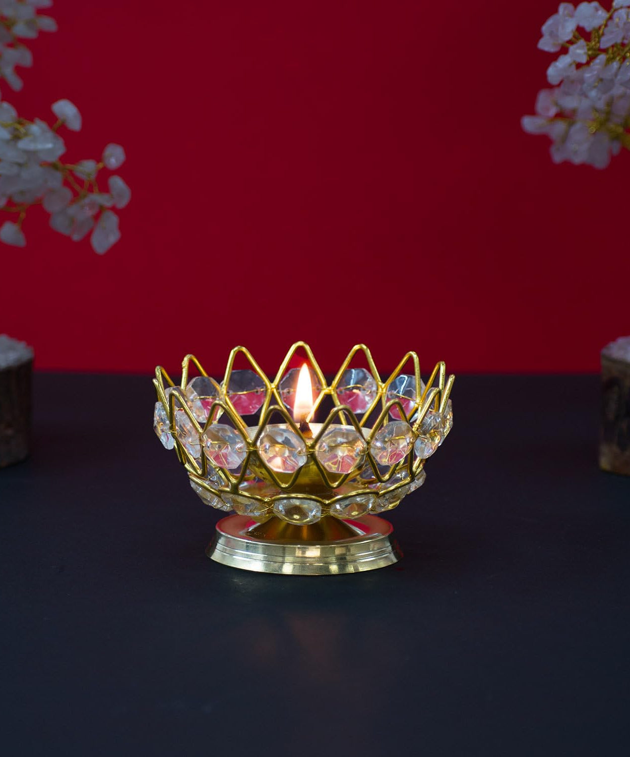 Lotus Design Crystal Diya Akhand Jyoti