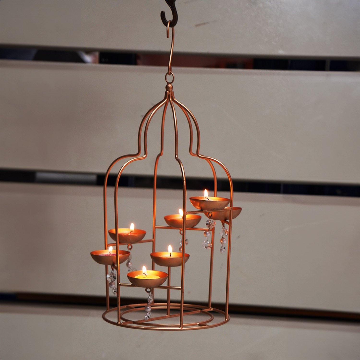Metal Hanging Lantern with Beads- Home Decor