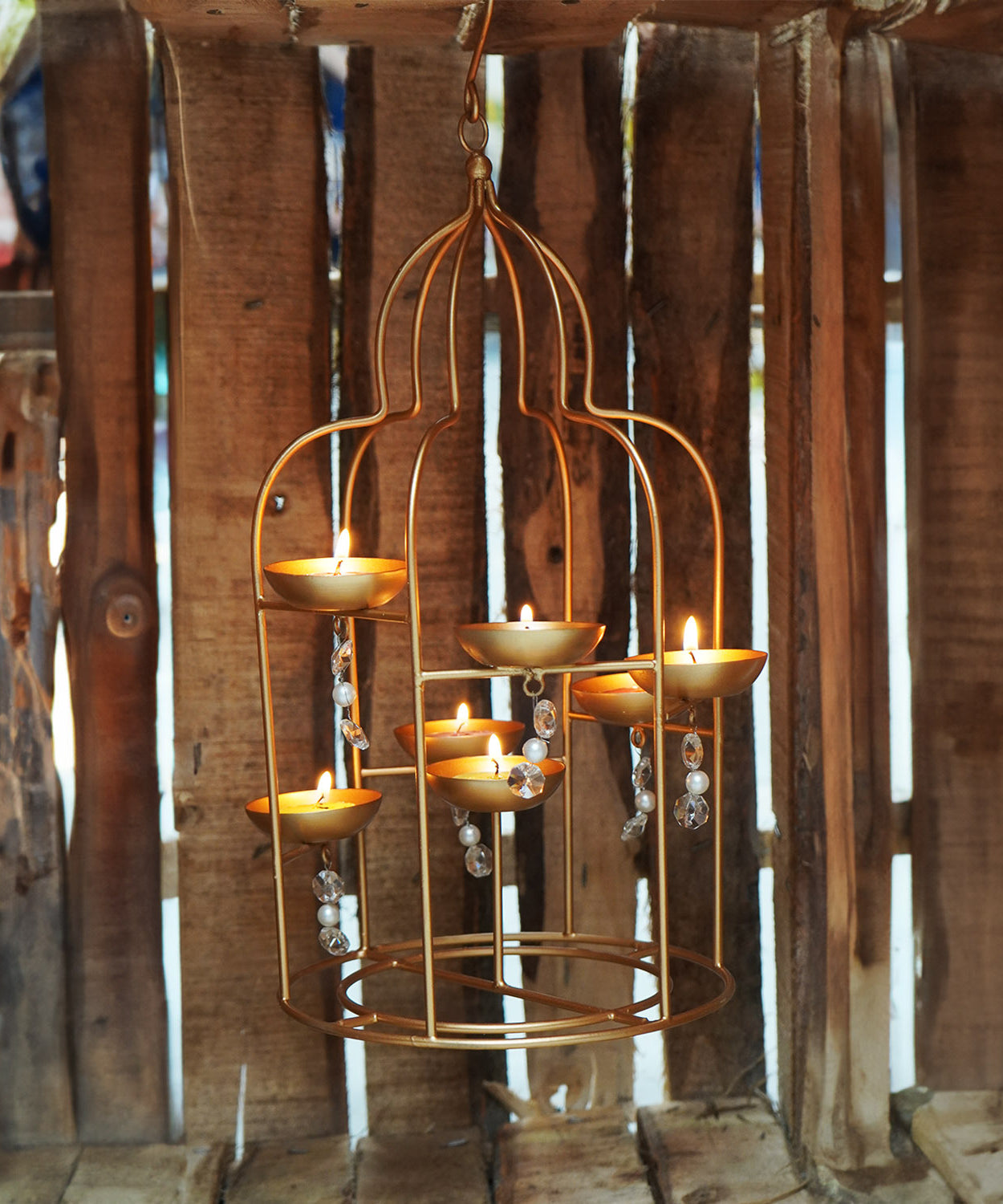 Metal Hanging Lantern with Beads- Home Decor