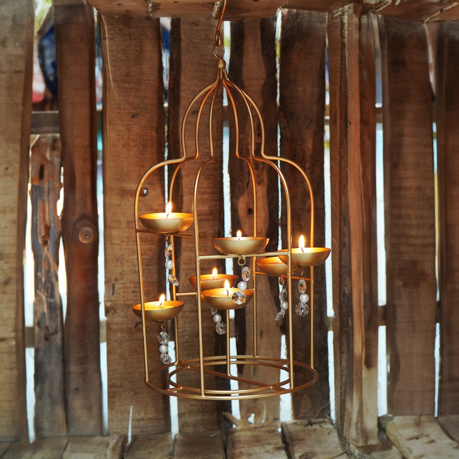 Metal Hanging Lantern with Beads- Home Decor