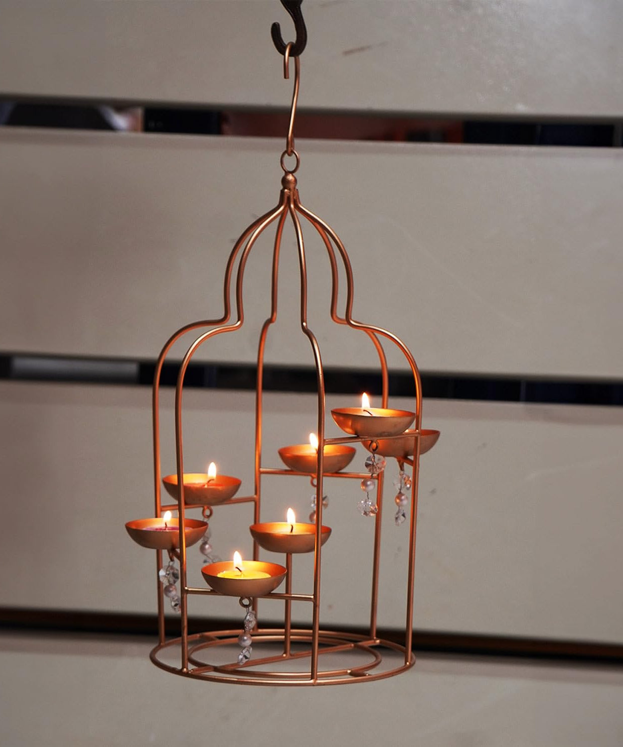 Metal Hanging Lantern with Beads Home Decoration