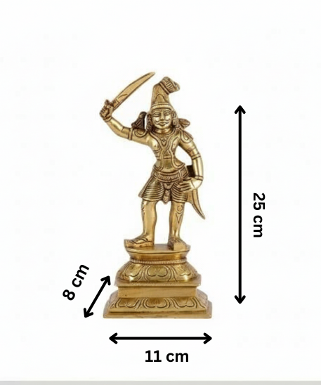 Madurai Veeran Ayyanar Brass Statue(Length:11 Cms, Width: 8 Cms, Height: 25 Cms)
