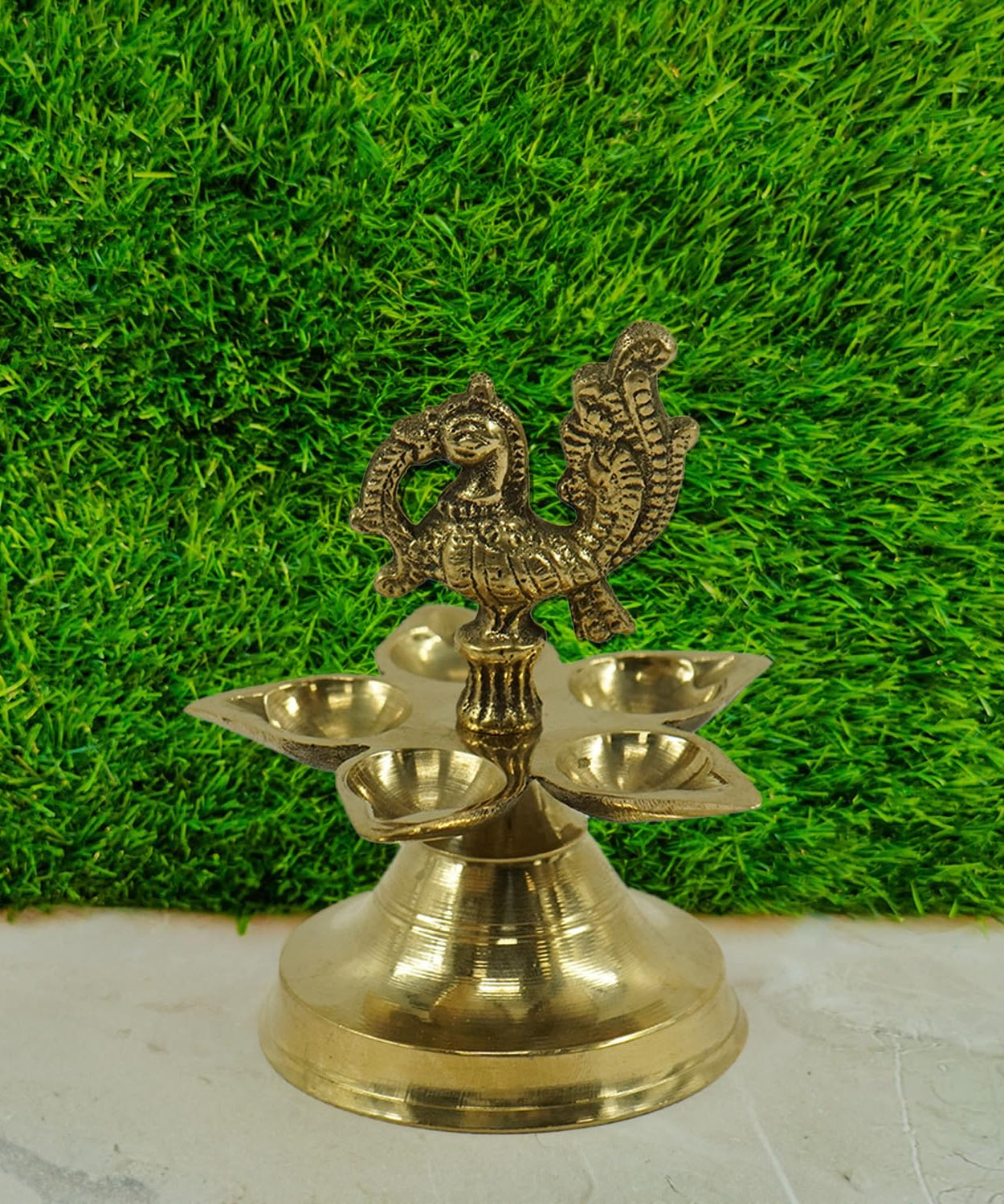 Peacock Panchmukhi Brass Diya-Five Wick