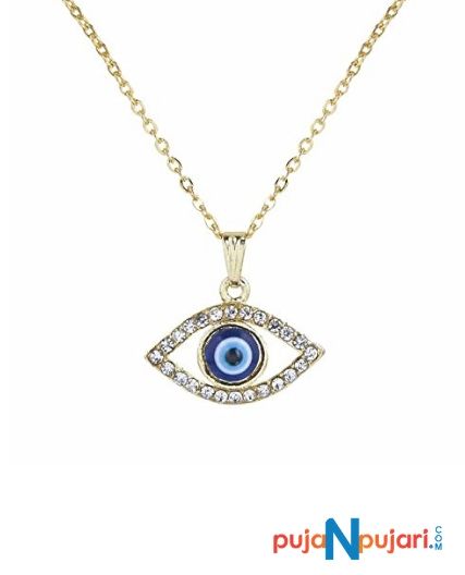 Gold Plated Evil Eye Pendant with Chain and Crystals