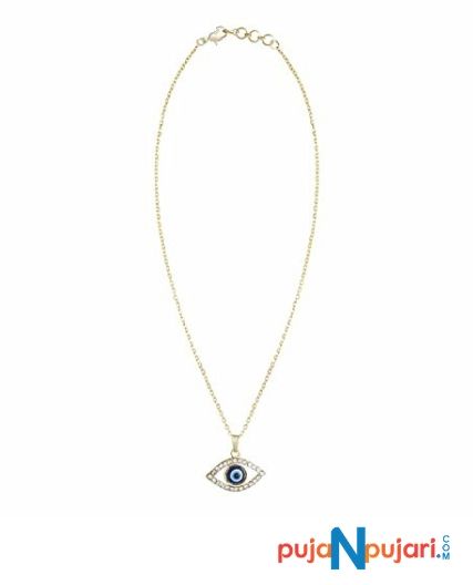 Gold Plated Evil Eye Pendant with Chain and Crystals
