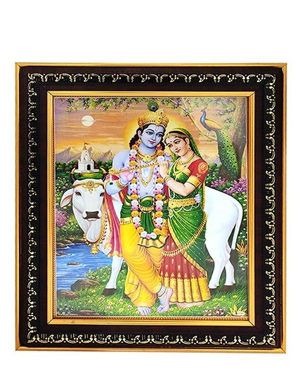 Radha Krishna Poster With Frame Multi Color