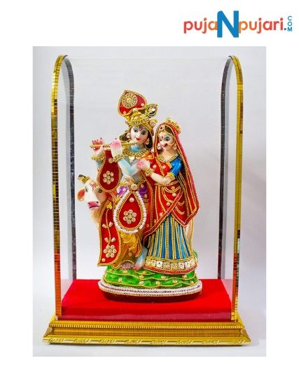 Decorative Radha Krishna With Cow Murti
