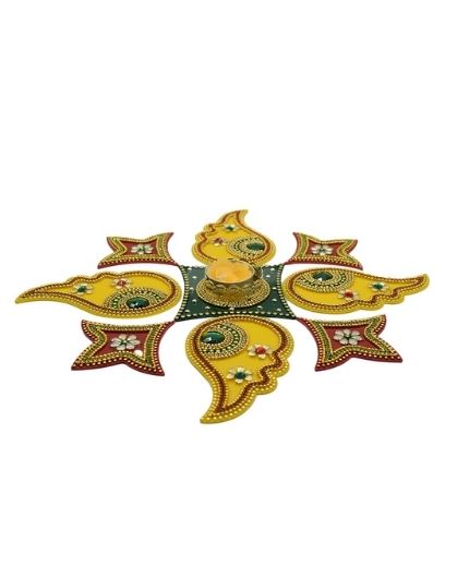 Shank Design Acrylic Rangoli with Tealight Candle Holder