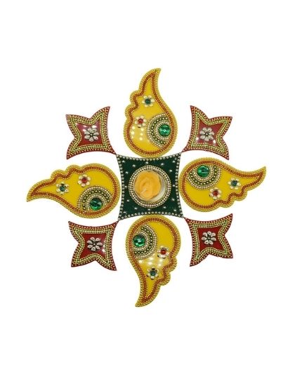 Shank Design Acrylic Rangoli with Tealight Candle Holder