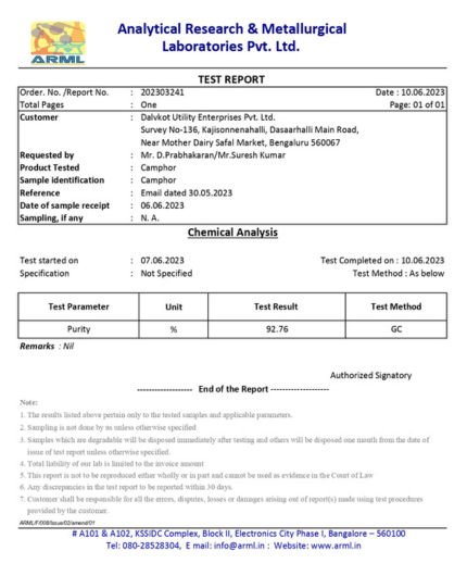 Puja N Pujari Camphor Certificate