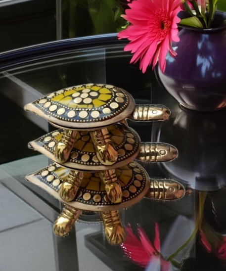 Feng Shui Brass Tortoise Wish Fulfilling Set with Secret Compartment – Pack of 3