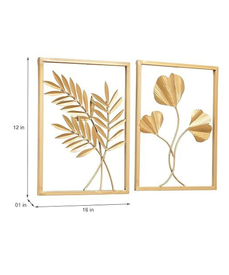 Metal Wall Art Decor, 2 Pieces, Gold Leaf, for Living Room, Bedroom, Dining Room, Kitchen, Bathroom, Outdoor
